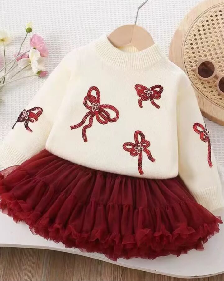 Conjunto Lazos Brillo & Tul Vino