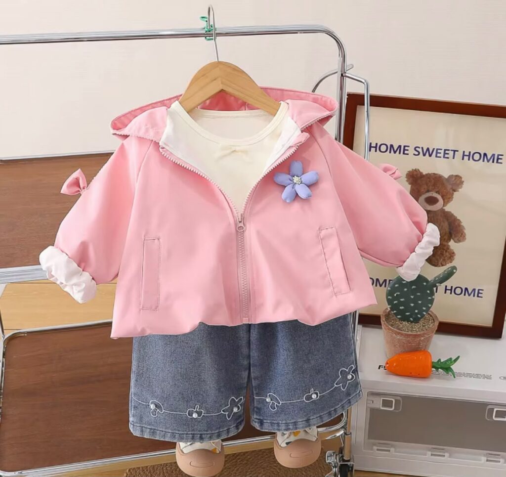 Conjunto 3Pcs Chaqueta Orejitas y Jean