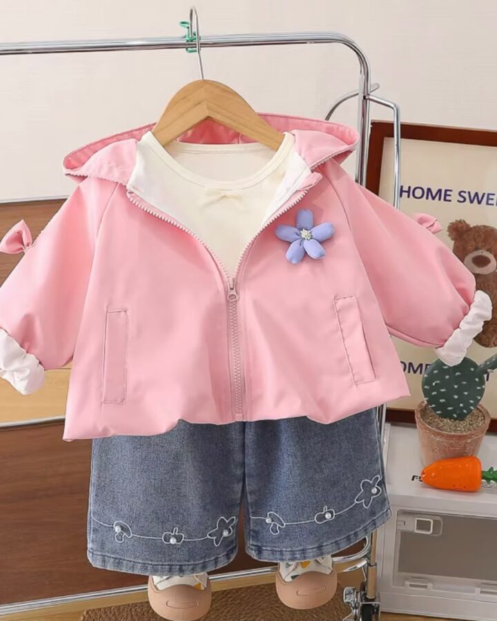 Conjunto 3Pcs Chaqueta Orejitas y Jean